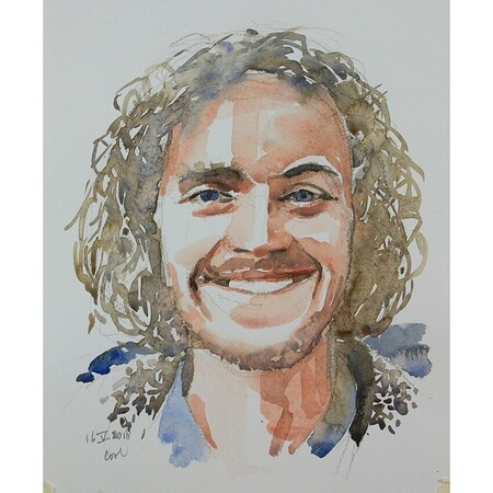 Portretschets van een man - Aquarel met bruine conté 2018