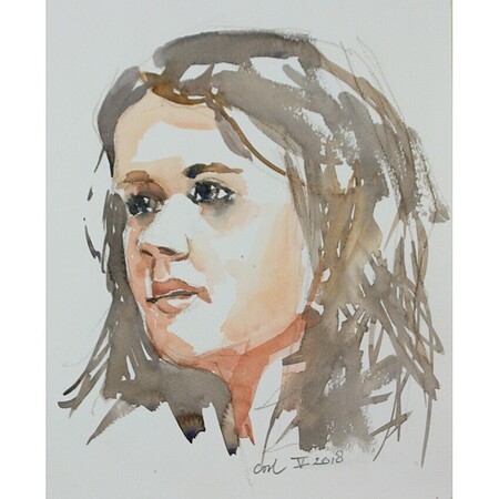 Portretschets van een vrouw - Aquarel met bruine conté 2018