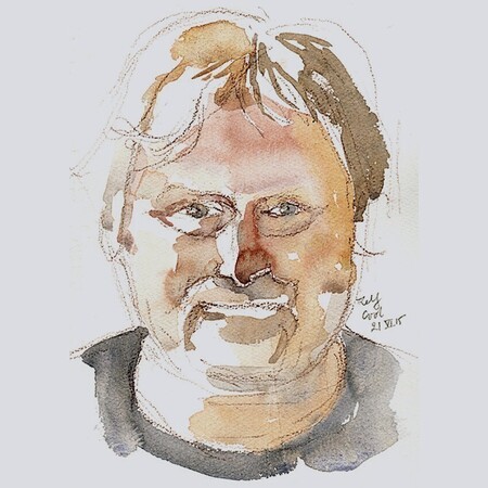 Zelfportretschets Albert-Jan Cool - Aquarel met conté 2015