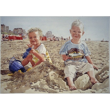 Kinderportret op het strand - Aquarel 2004
